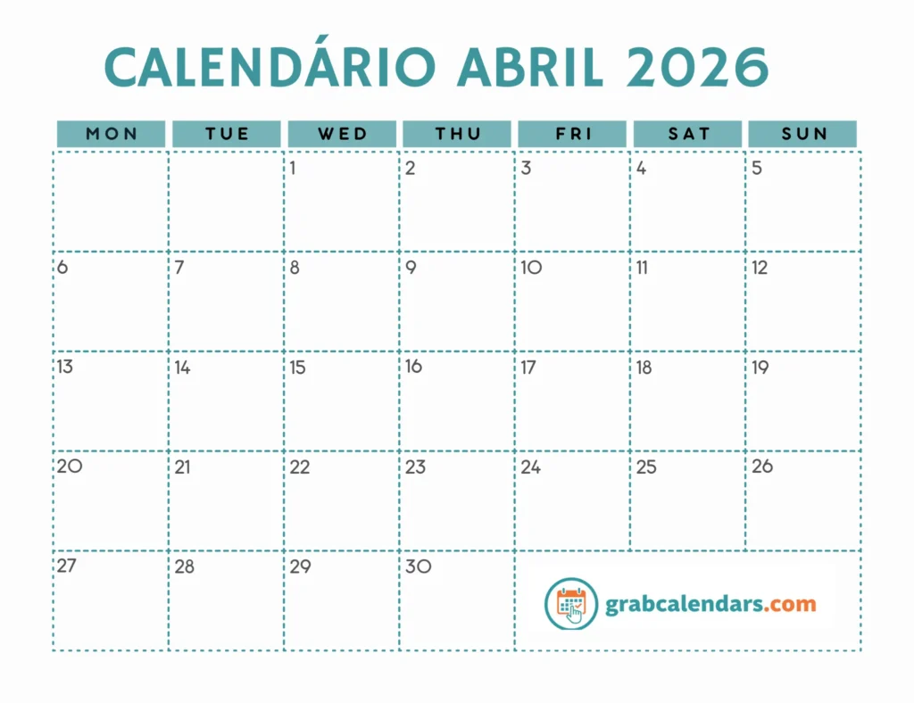 Calendário Abril 2026