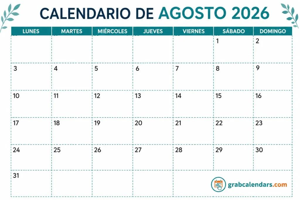 Calendario de Agosto 2026