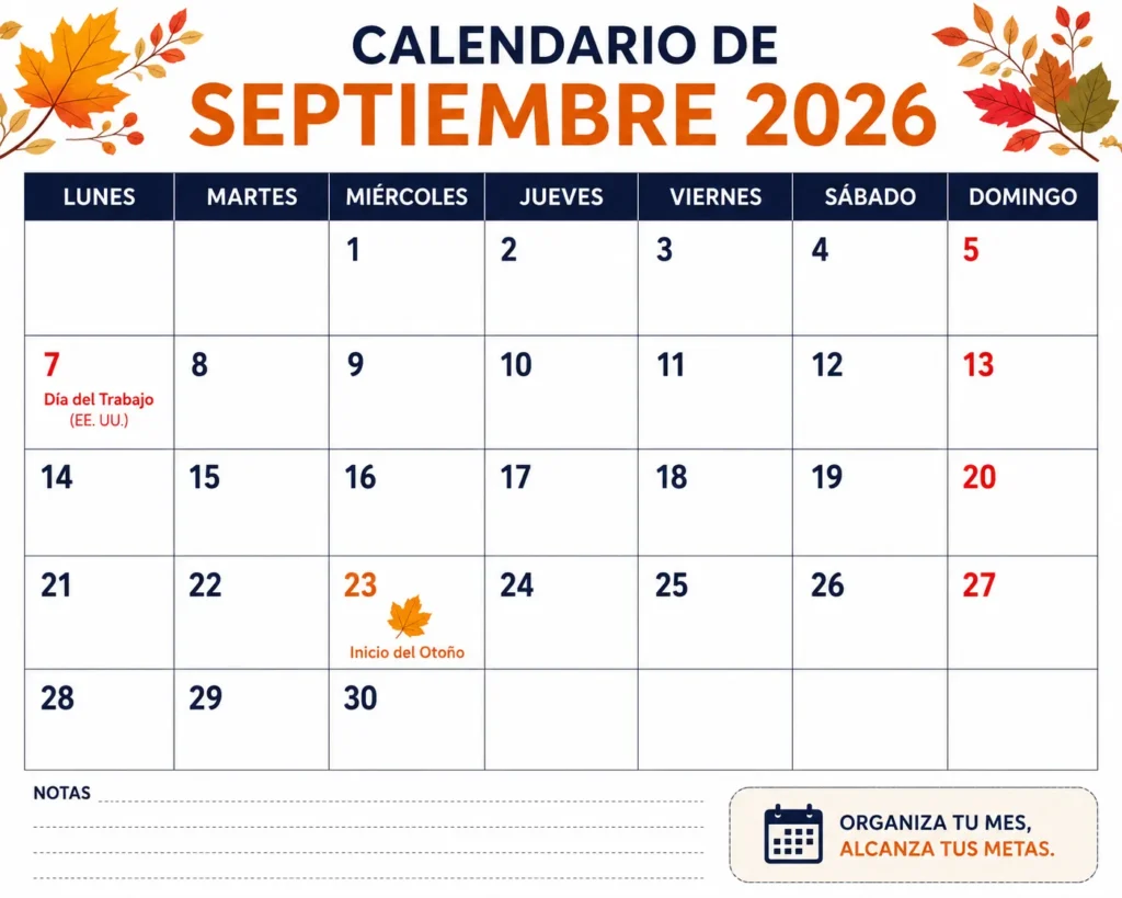 Calendario de Septiembre 2026