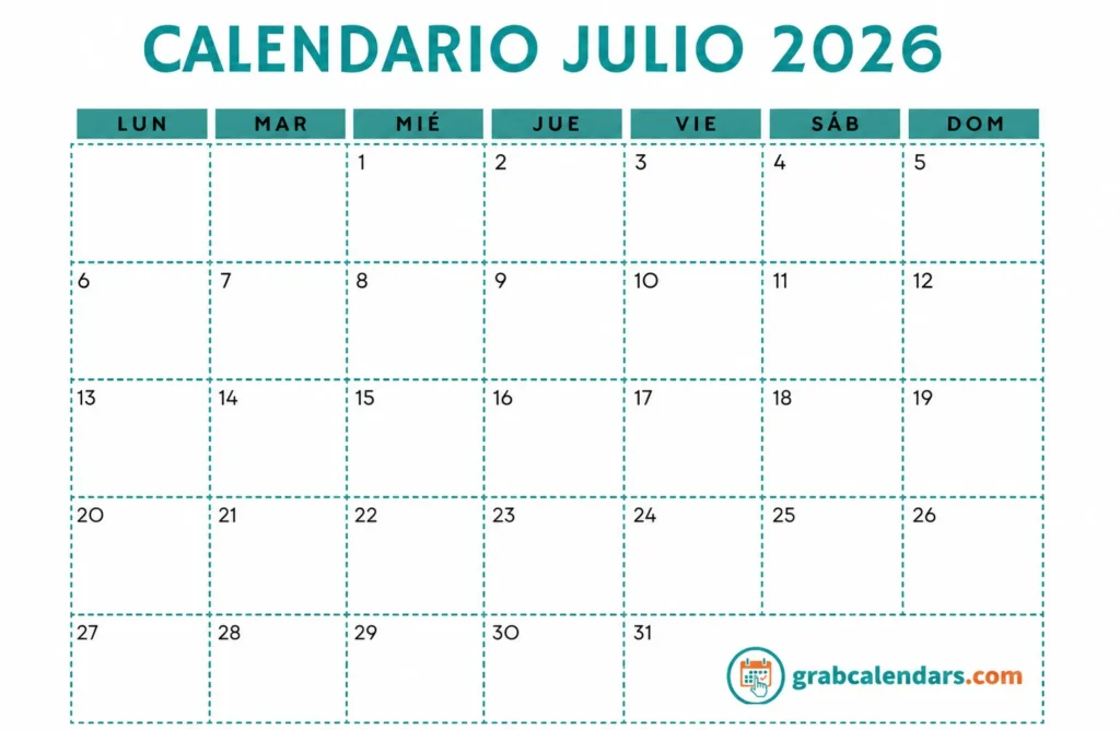 Calendario julio 2026