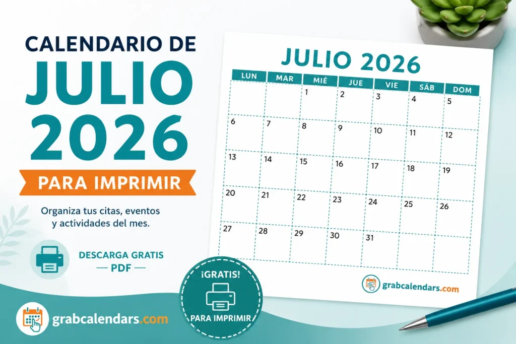 Calendario de Julio 2026 para Imprimir